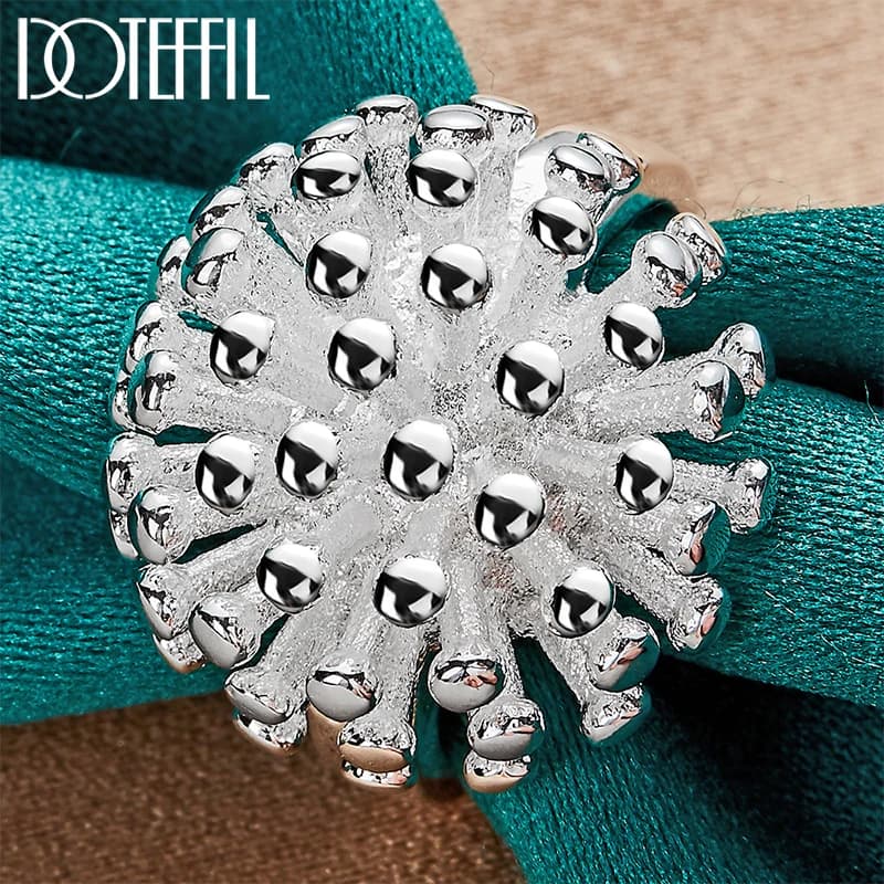DOTEFFIL Anello in corallo con fuochi d'artificio in argento sterling 925 per gioielli con ciondoli per fidanzamento di nozze alla moda da donna
