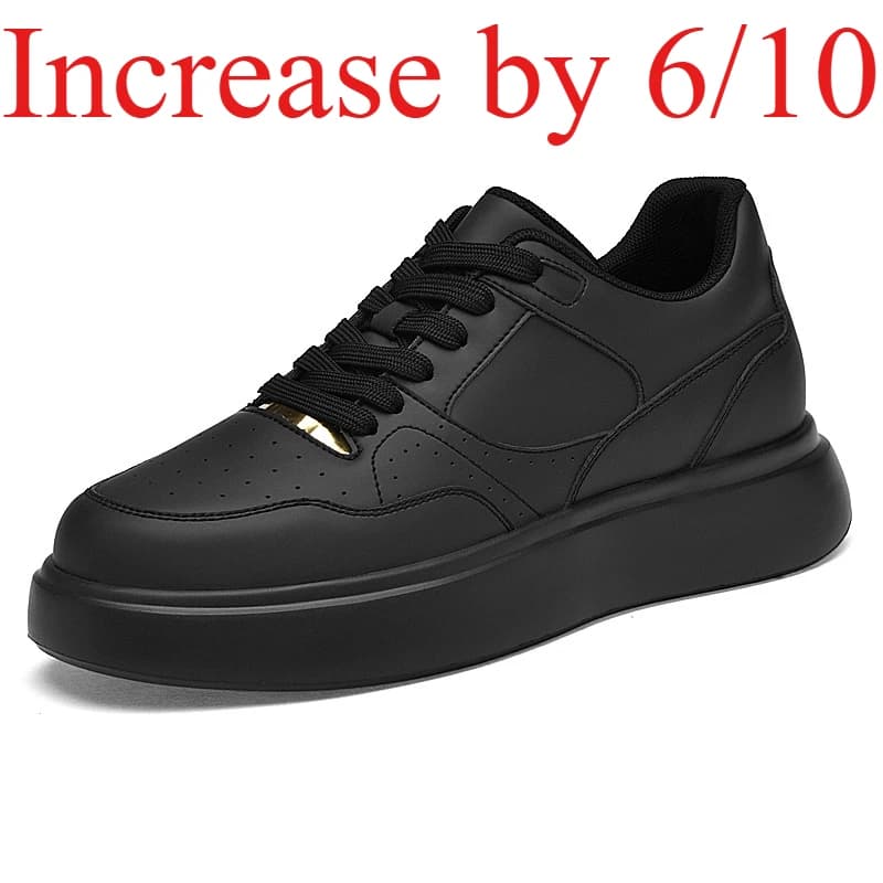Men Solid Faux Leather Skate Shoes Lace Up Hidden Height Increasing 6/8/10cm Non Slip Platform Street Walking Casual Sneakers