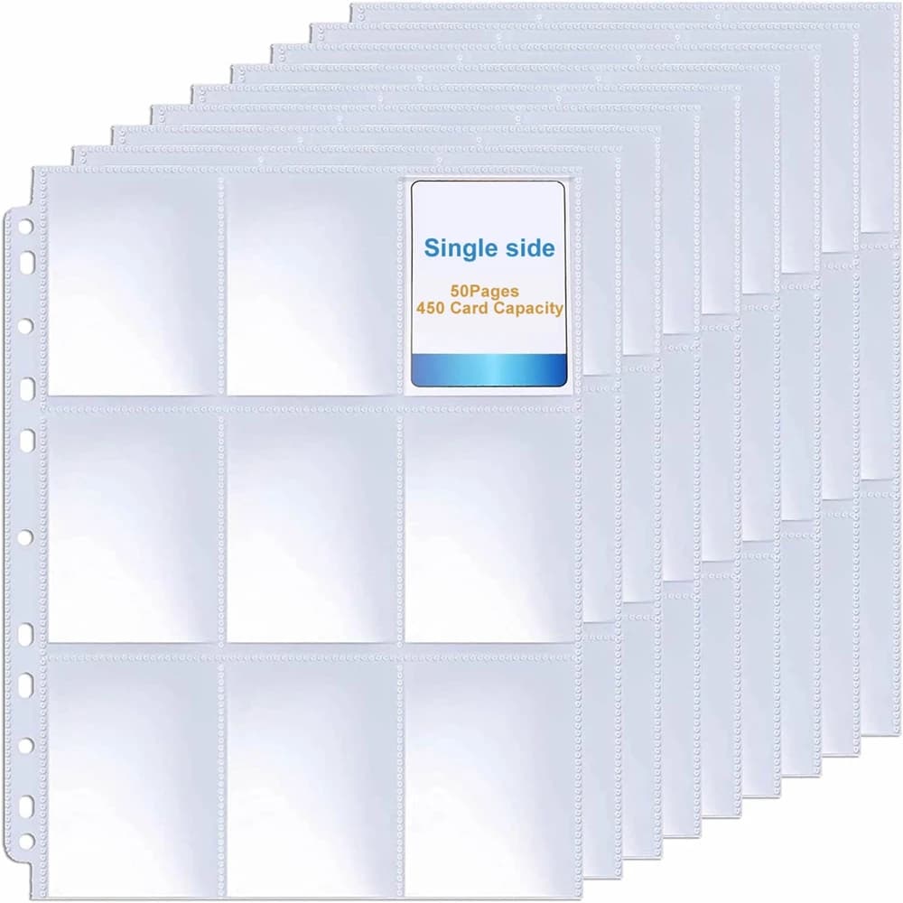 50 pagine 450 tasche buste porta album per carte collezionabili su un solo lato 9 protezioni da gioco in plastica tascabili per carte da baseball okemon