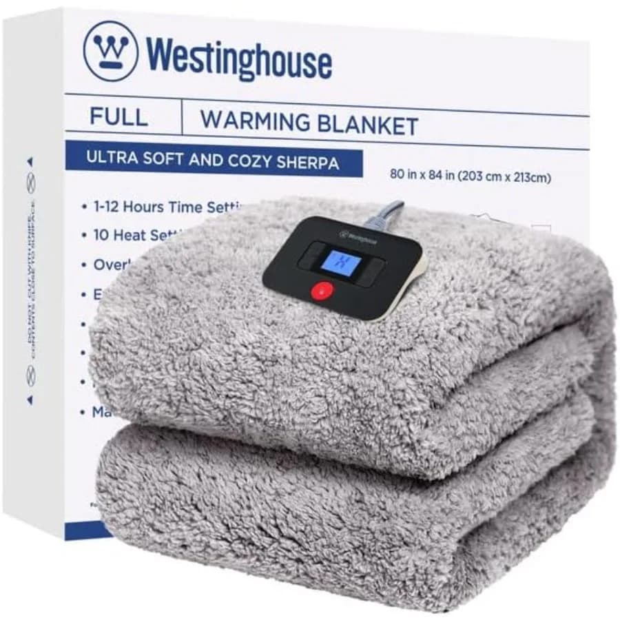 Coperta elettrica Coperta riscaldata Sherpa in morbida peluche a grandezza naturale con 10 livelli di riscaldamento e spegnimento automatico 1-12 ore Lavabile in lavatrice 80x