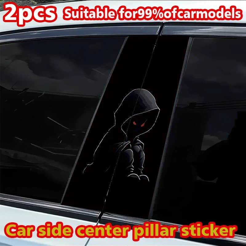 2 adesivi per montante B dell'auto, adesivi personalizzati con figura in cappuccio scuro, resistenti ai graffi