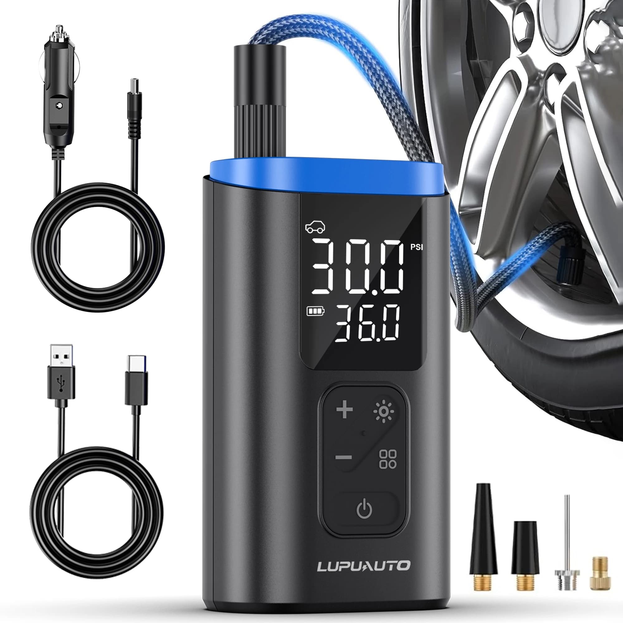 Compressore d'aria portatile NLpearl per auto, gonfiatore pneumatici wireless/cablato, pompa 150PSI per auto, moto, bici