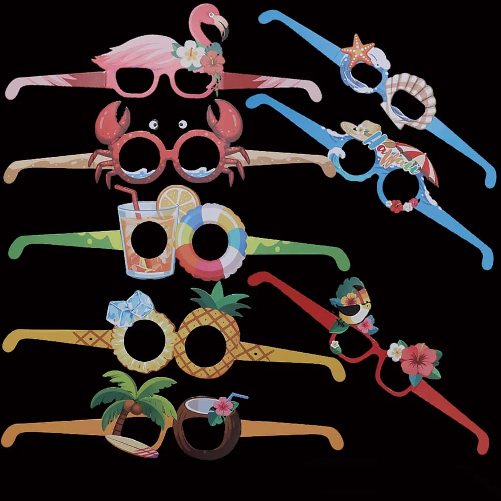 8 Pcs Ocean Line Luau Party Sunglasses Funny Hawaiian Glasses Tropical Fancy Dress Props Fun Summer Beach Themed Party Supplies