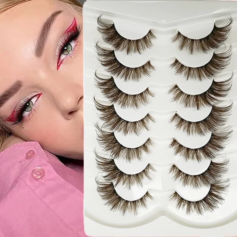 Entra nel gioco con un'occhiata veloce! Set di 7 Paia di Ciglia Finte 8D Mango Eye Brown, Morbide e Biomimetiche dall'Aspetto Supernaturale