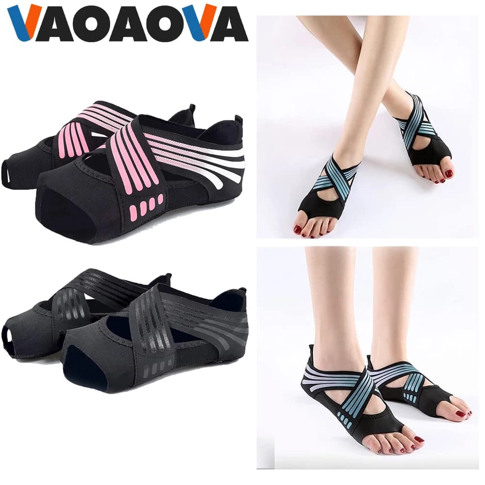 1 paio di calzini da yoga con grip per donna, calzini antiscivolo senza dita con suola per danza, pilates, barre, balletto, bikram, allenamento, fitness