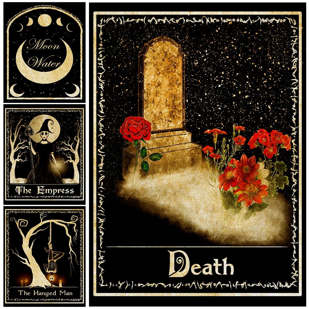 Moon Water stregoneria pozione e morte carta dei tarocchi Vintage Wall Art Canvas Painting Gothic stregoneria divinazione Poster Print