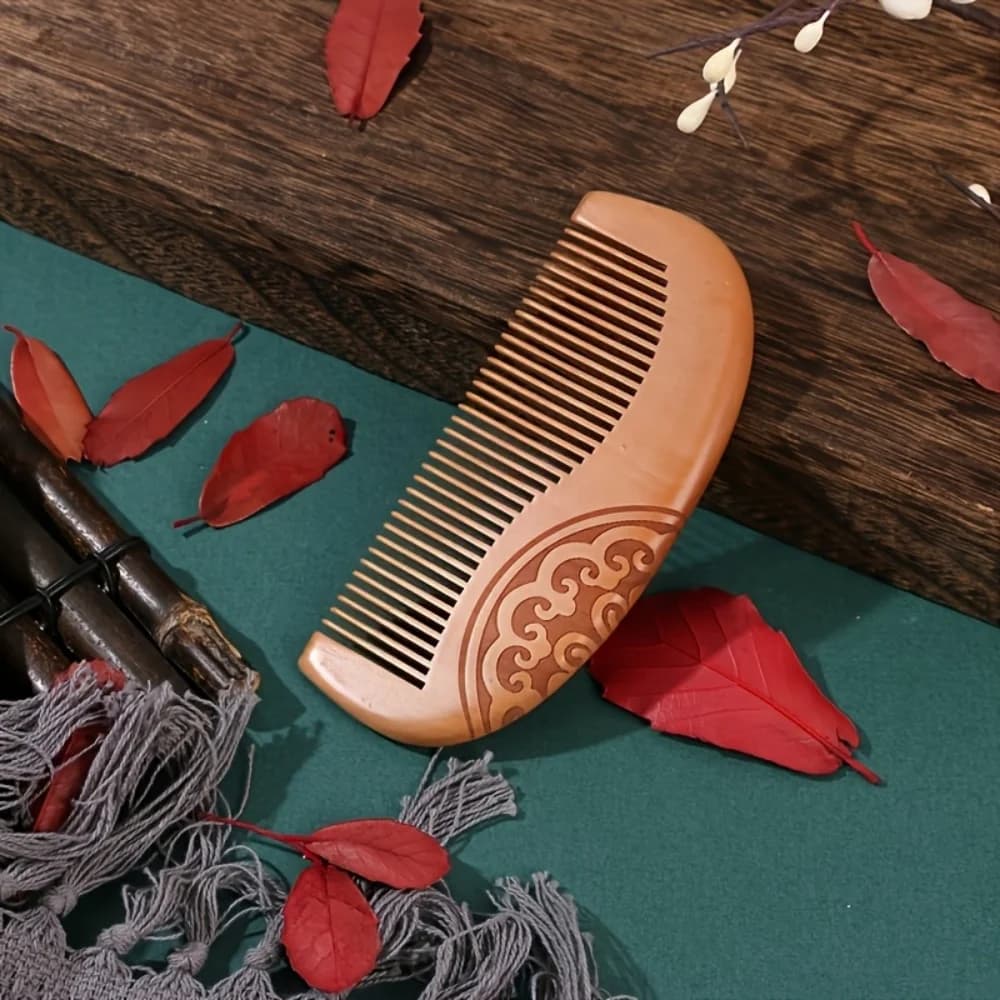 Pettine in Natural Peach Wood, Double-faced comb for Home Use, Leasing and Modeling Hair