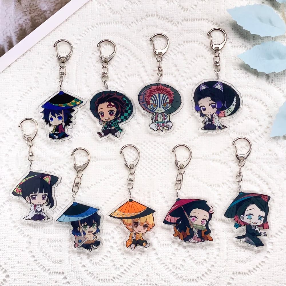 1/9 pezzi personaggi anime Demon Slayer accessori portachiavi in acrilico Kawaii ​ Portachiavi Amici Regali Borsa Charms Zaino Ciondolo