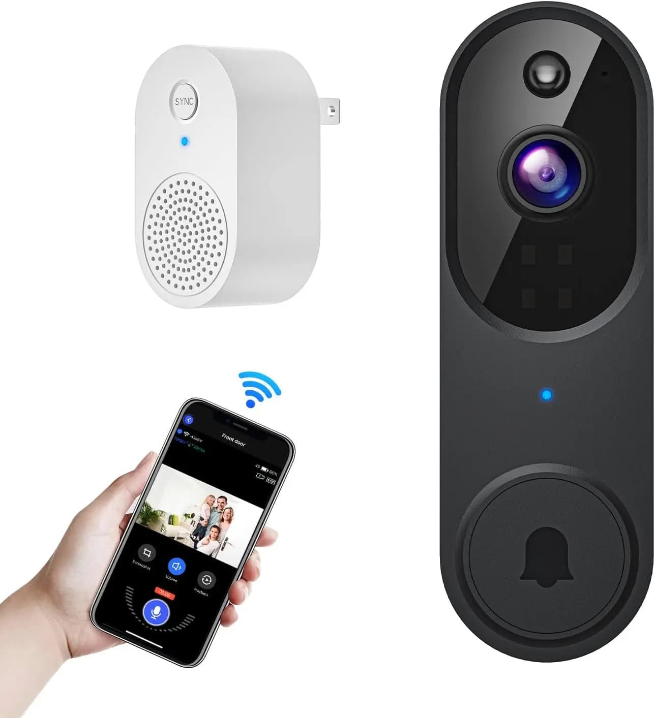 Campanello Video Wi-Fi Wireless con Audio Bidirezionale, Rilevamento Movimento AI, Visione Notturna, Archiviazione Cloud