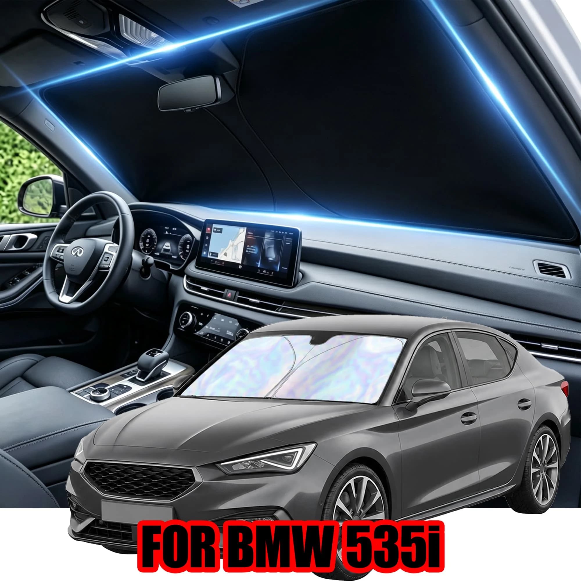 FOR BMW 535i Windshield Sunshade With Laser Coating, UPF50+ UV Protection & Heat Block