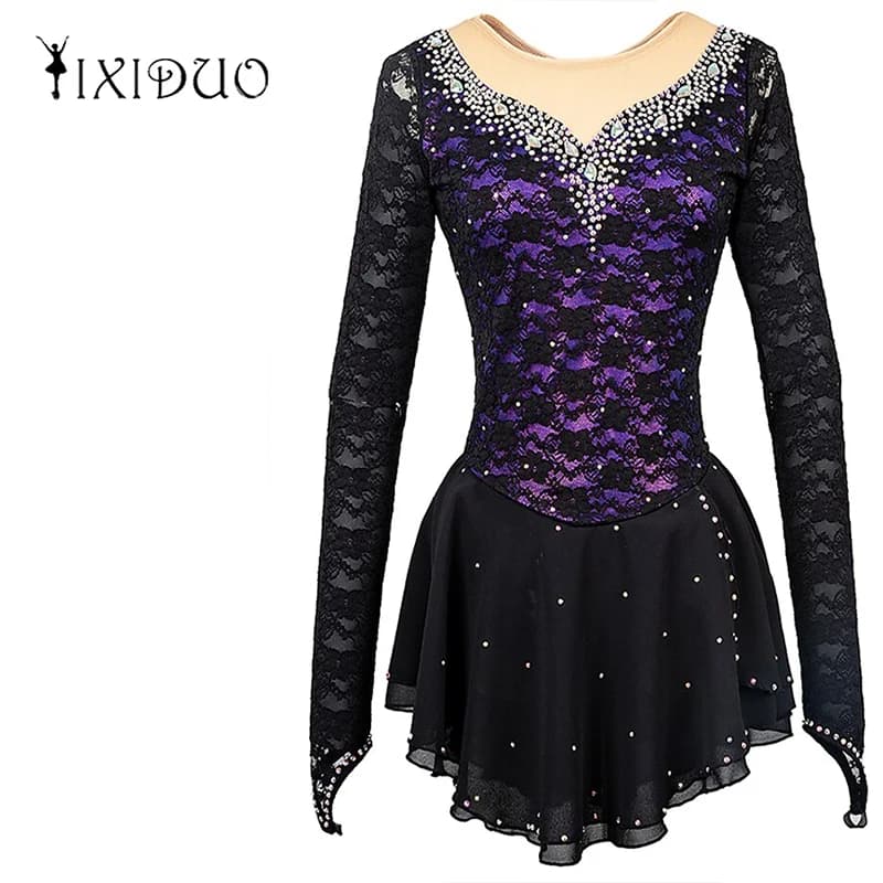 Costume da ragazza da donna Performance ginnastica balletto concorso body ghiaccio pattinaggio artistico vestito nero adolescenti velluto adulto