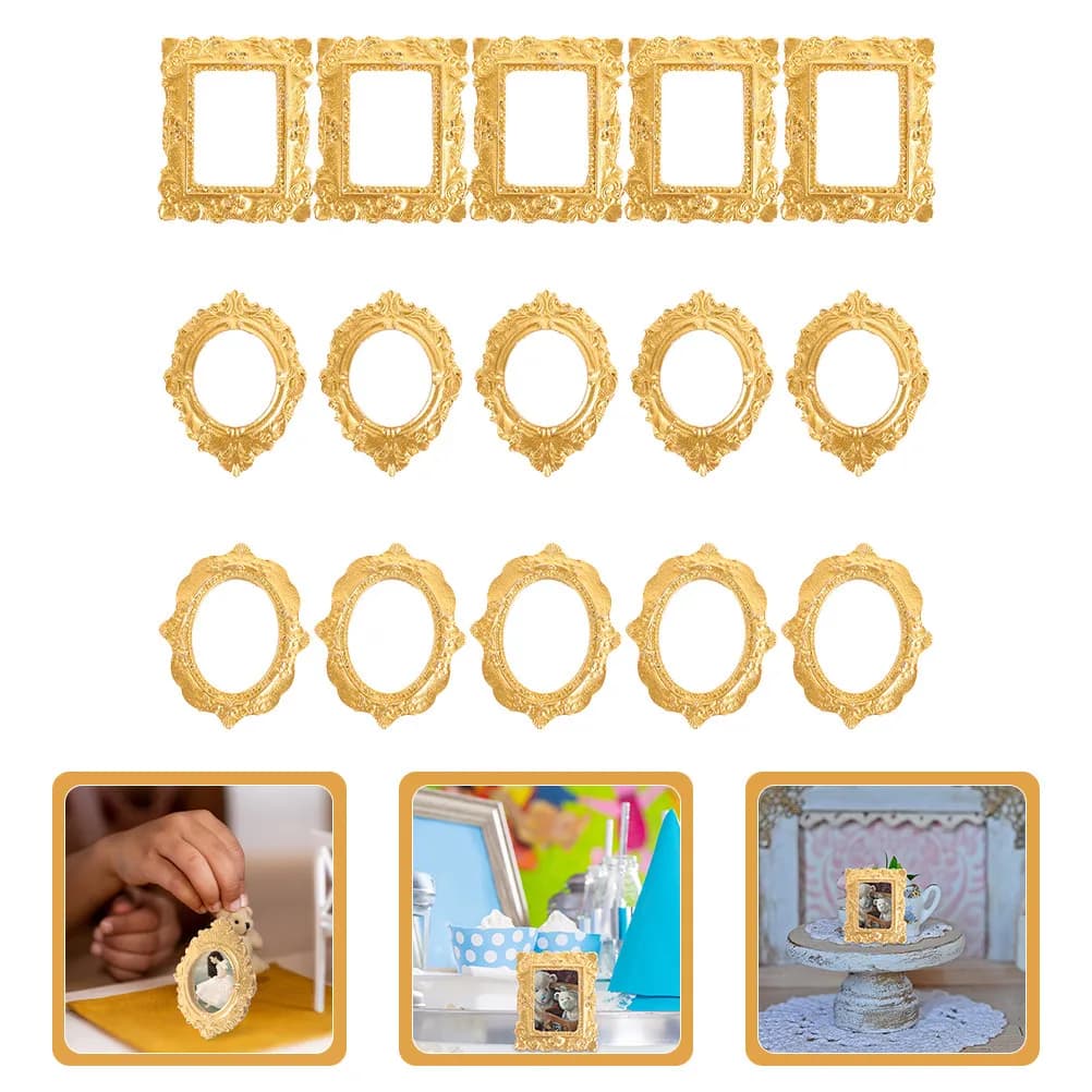 30Pcs Cream Shell Resin Miniature Picture Frames Vintage Tiny Photo Frame Ornament for DIY Craft Study Room