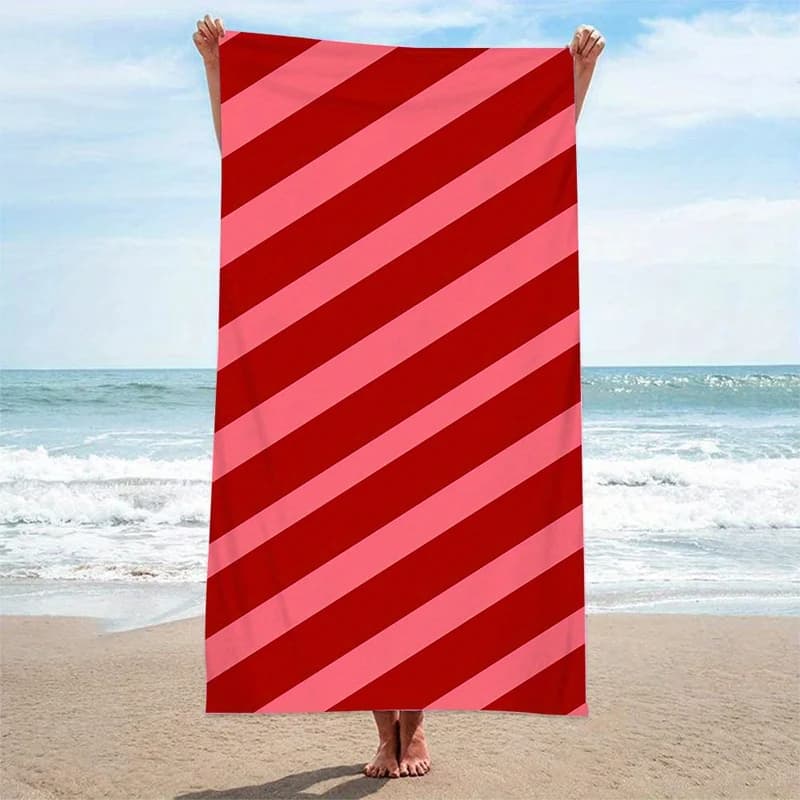 Telo mare rosso e rosa con motivo a strisce diagonali, protezione solare e antivento, adatto per piscina, campeggio, coperta da viaggio