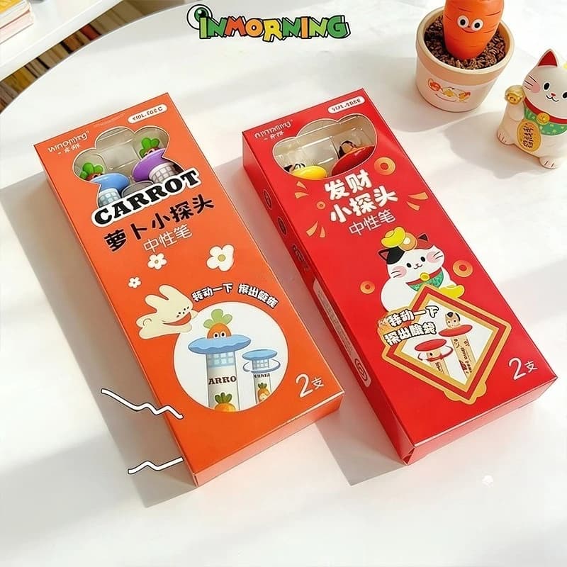 Penna Gel Girevole a Forma di Carota Kawai, Forniture per Ufficio e Scuola, Penna Nera a Sfera a Rapida Asciugatura, Design Carino e di Tendenza per Studenti