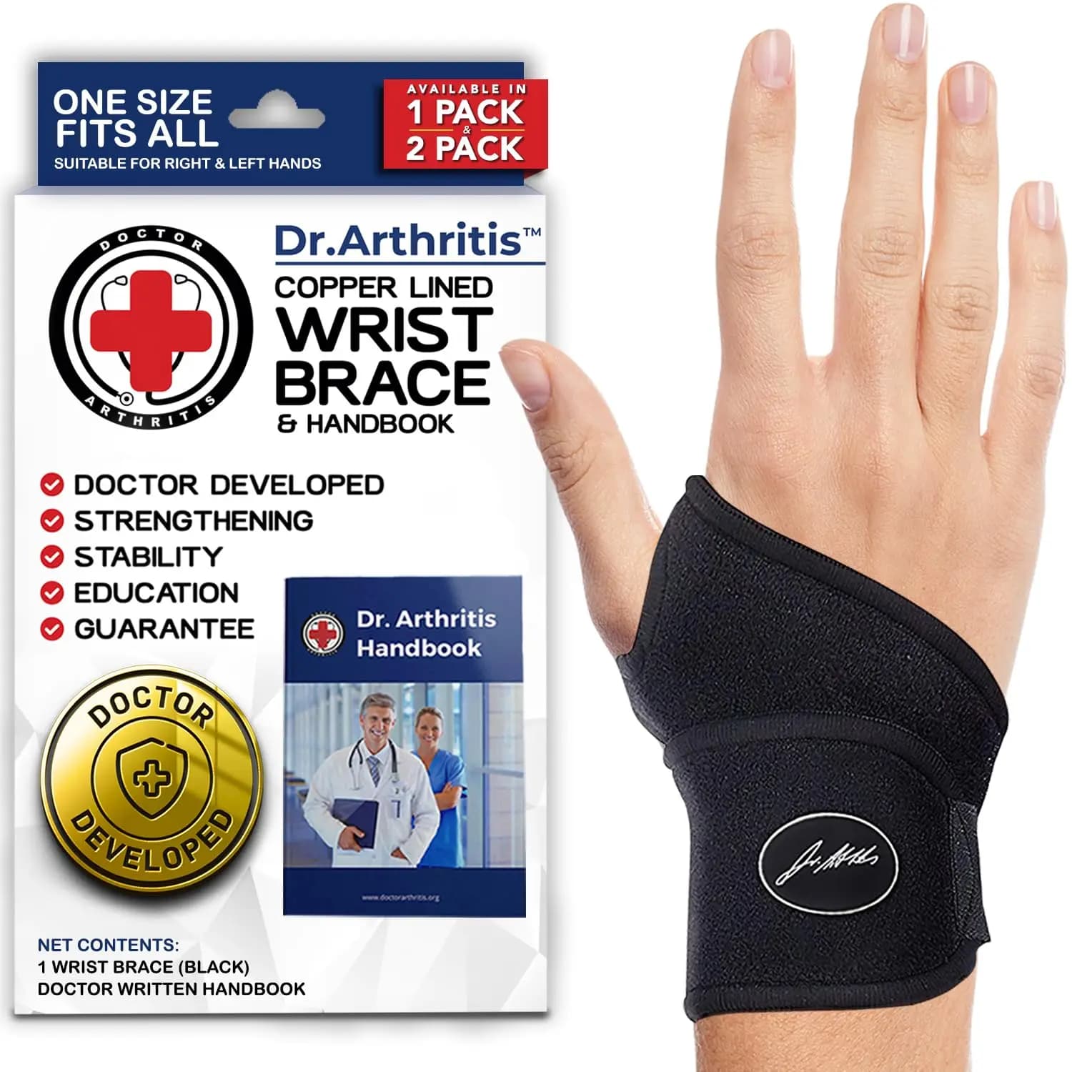 Supporto per Polso per Sindrome del Tunnel Carpale, Artrite e Tendinite - Supporto per Mano per Fitness, Sollevamento Pesi, 1 Pezzo con Manuale