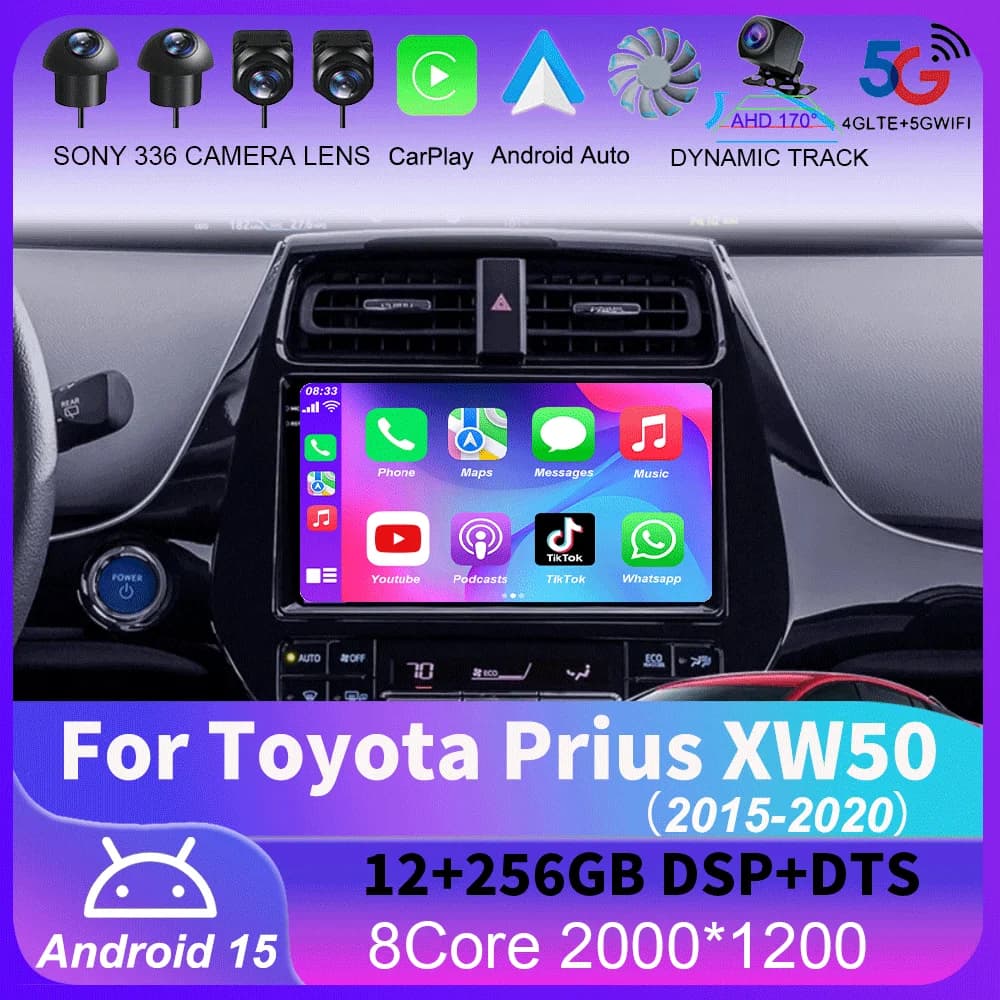 Autoradio Android 16 con Carplay per Toyota Prius XW50 2015-2020, Lettore Multimediale Video, Navigazione GPS 4G