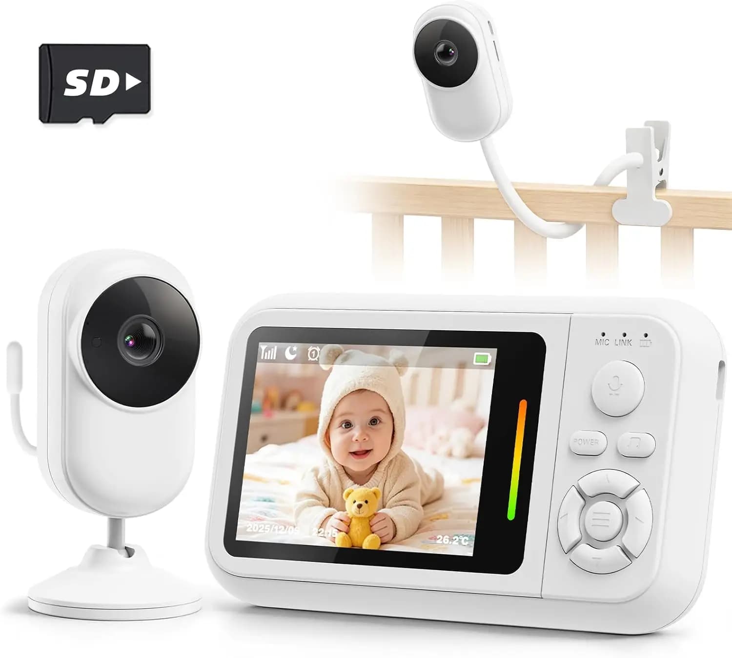 Baby Monitor Wireless con Telecamera, Video 1080P, Visione Notturna, Sensore di Temperatura e Ninna Nanna