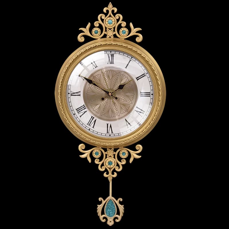 Brass living room silent wall clock, luxury clock, copper swing wall watch