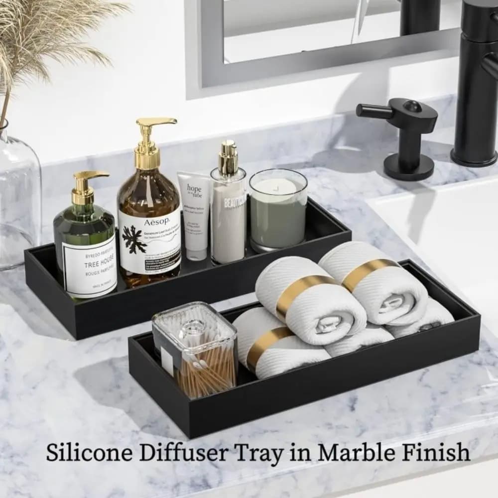 Vassoio da Bagno Rinforzato Infrangibile Rettangolare in Silicone Leggero per Dispenser di Sapone e Oggetti Vari