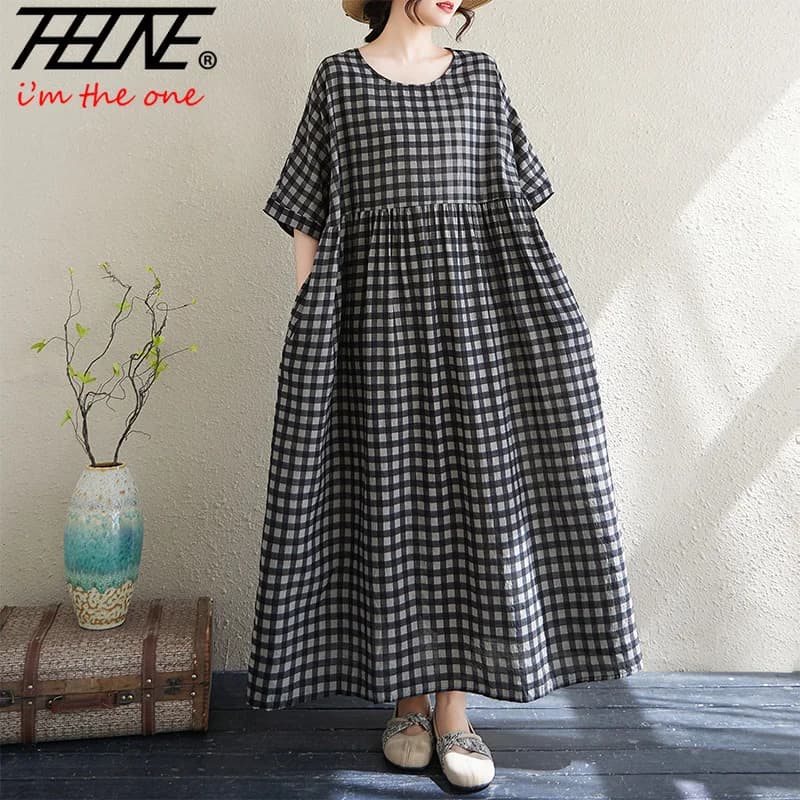THHONE Women's Clothes Dress Summer Robe Dresses for Women 2025 Bohemian Vestido Feminino Holiday Vintage Short Sleeve O Neck