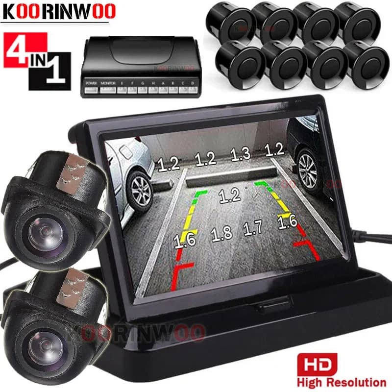 Koorinwoo Dual Core Sensori di Parcheggio per Auto 8 Radar Monitor per Auto Digitale TFT LCD Allarme Telecamera Frontale Telecamera per Retrovisione per Auto Parktronic
