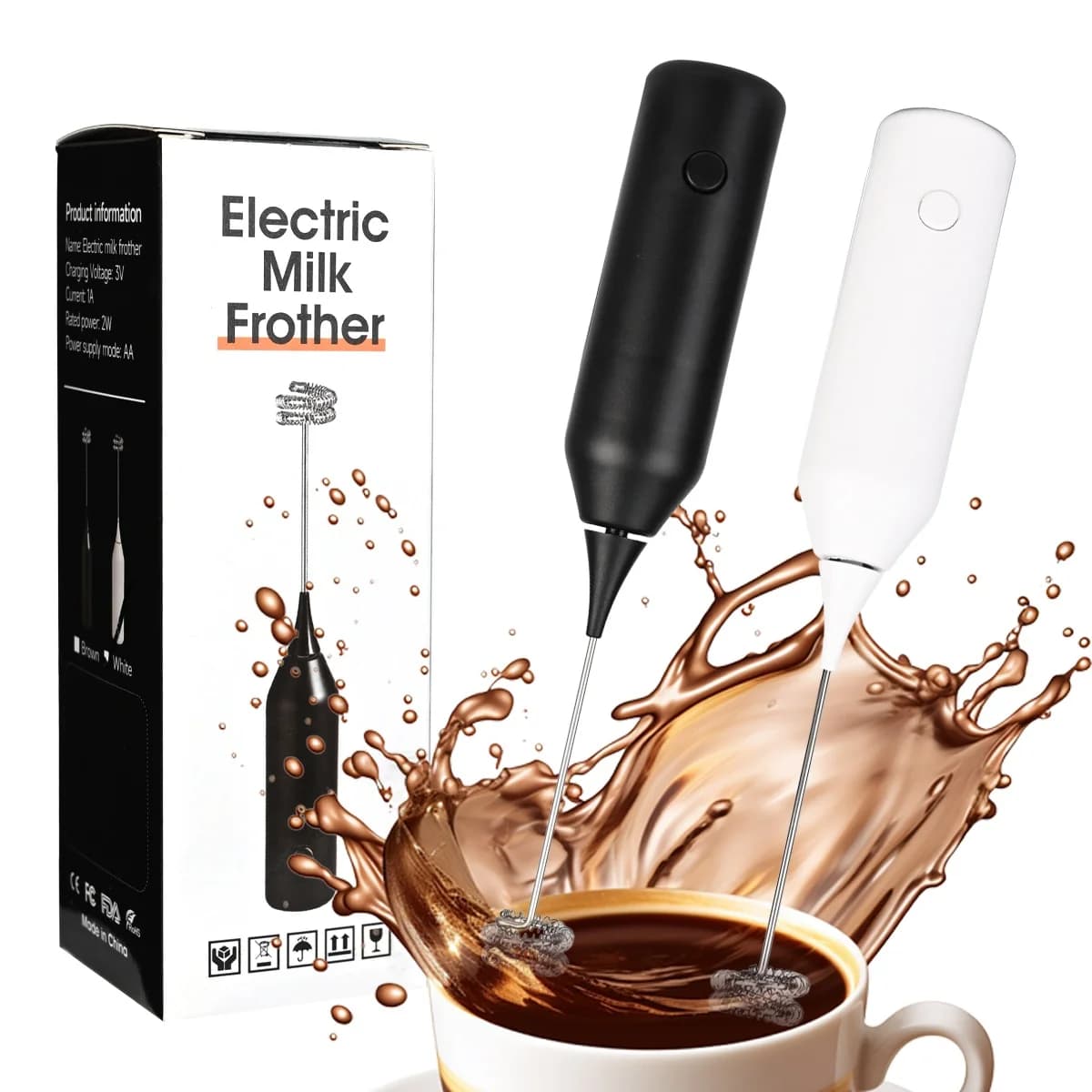 Electric milk frother, milk coffee mixer, handheld egg beater, cream mixer, AA size battery kitchen tool, food mixer, blender