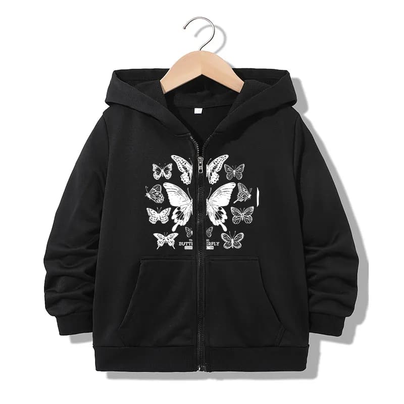 Felpa con cappuccio con cerniera, divertente e casual, con grafica a farfalla, giacche con cappuccio per ragazzi e ragazze, stile Y2K, felpa con zip.