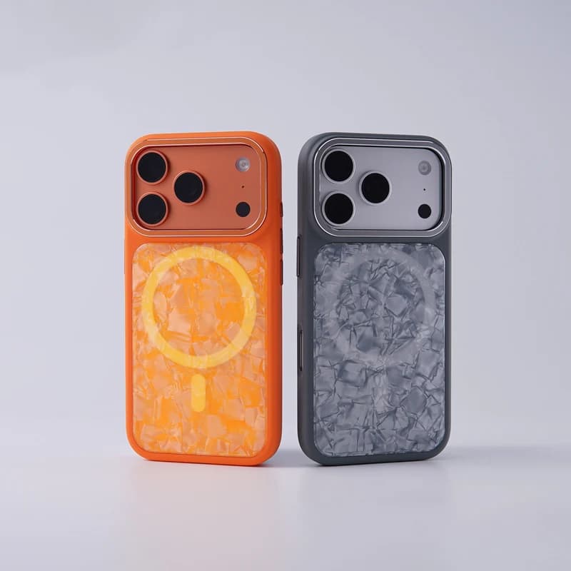 Alloy Lens for MagSafe Case for iPhone 17, 17Pro Max, 16 Pro, 15 Pro Max, 14, 13 Trendy Shell Texture Wireless Charging PC Back