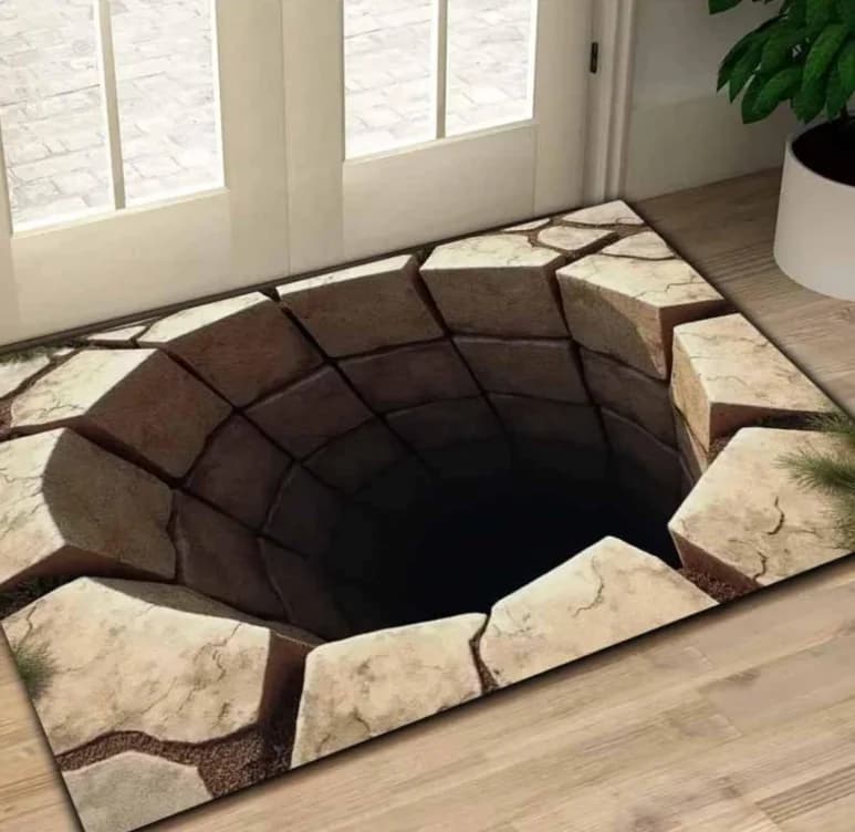 Tappeto d'ingresso antiscivolo con motivo illusione ottica 2D a buca di terra per decorazioni divertenti per la casa