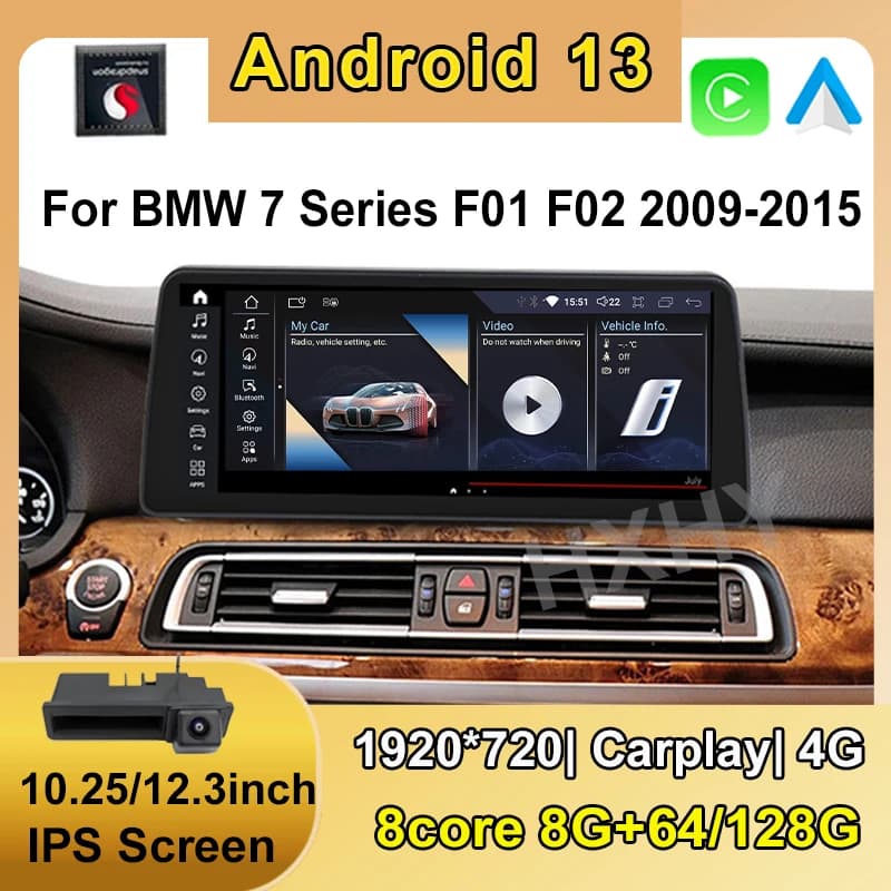 Android 13 Snapdragon Auto Sistema Intelligente Wireless CarPlay 8 + 128G per BMW Serie 7 F01 F02 2009-2015 Autoradio Multimediale