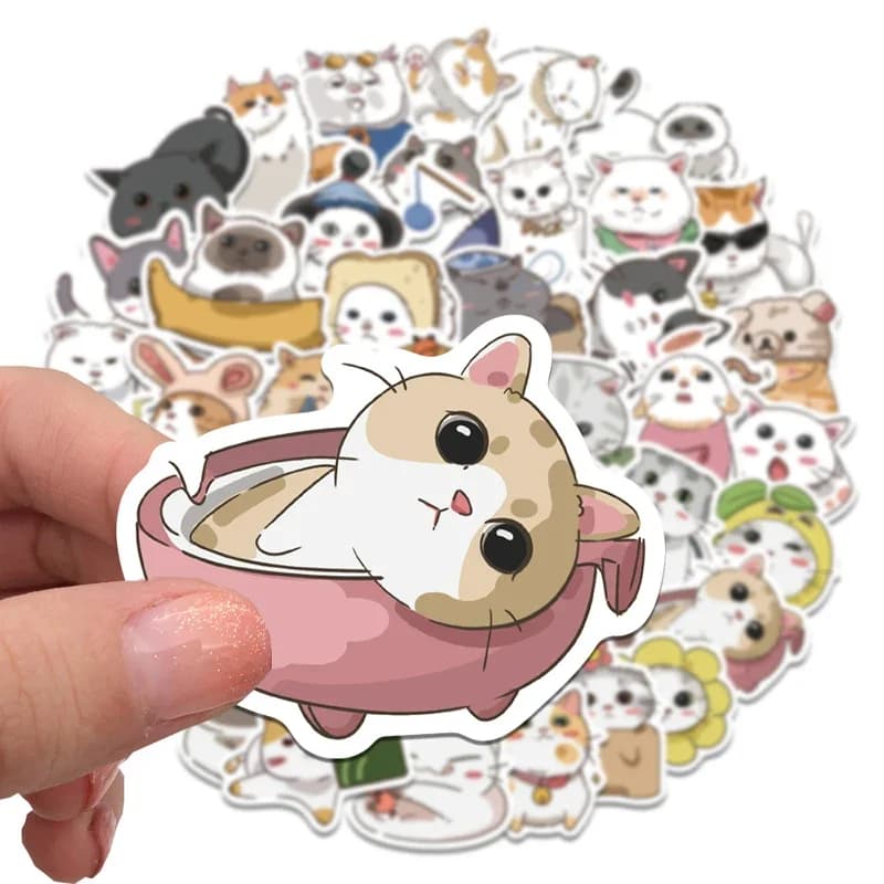 62 Adesivi Impermeabili a Forma di Gatto, Stile Kawaii, per Bottiglie d'Acqua, Laptop, Valigie, Scrapbook, Decorazioni per Feste