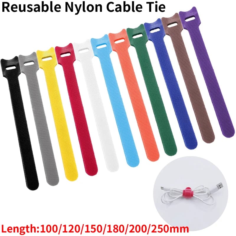 30 pz/100 pz Fascette Rilasciabili Plastica Nylon Gancio Loop Wrap Zip Bundle Cinghie di Fissaggio Staccabile T-tipo Filo organizzatore