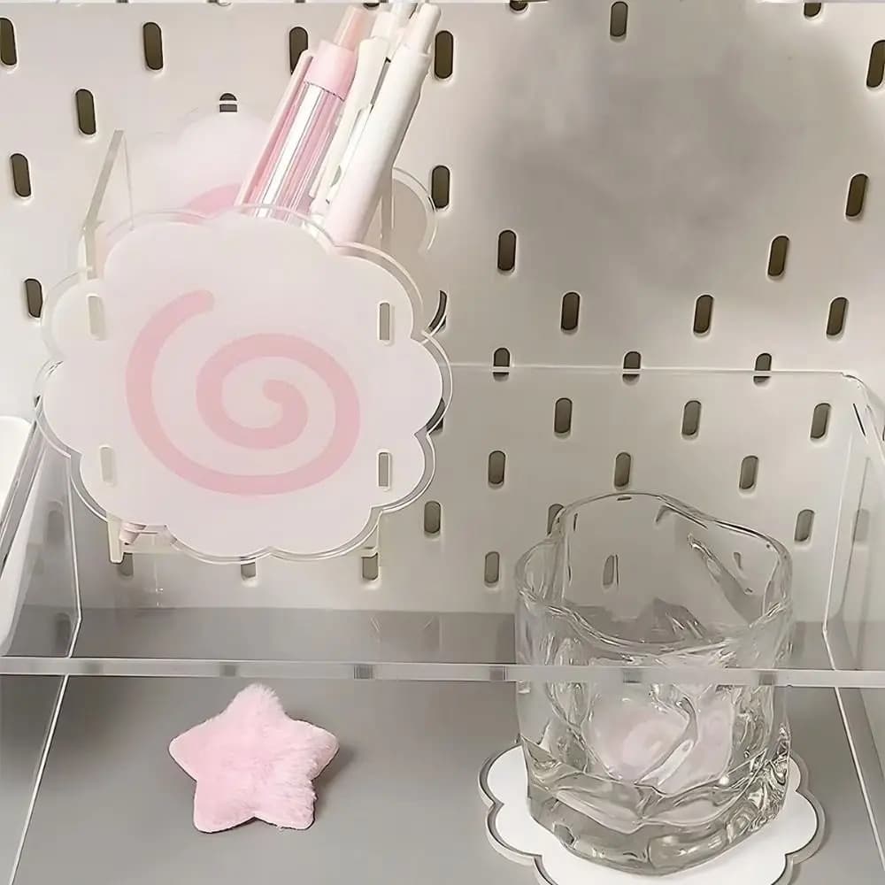 Durable Cute Sweet Pen Holder Acrylic Multifunctional Desktop Organizers Box Portable Storage Box Home Office Supplies
