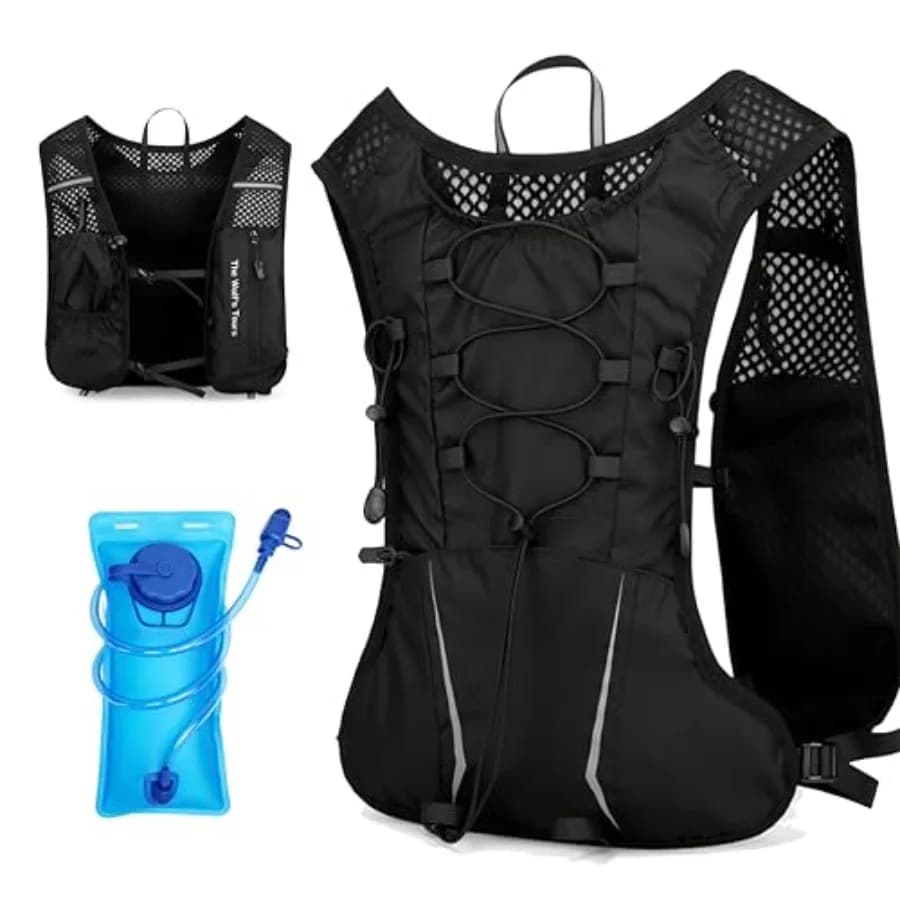 Zaino idrico con sacca d'acqua da 2L, gilet da corsa leggero per uomo e donna, regolabile, traspirante, riflettente.