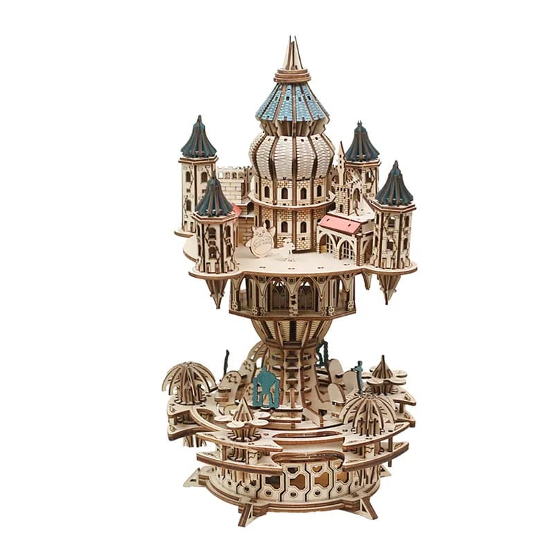 NUOVO fai da te 3D puzzle in legno castello nel cielo carillon modello in miniatura kit puzzle assemblati per amici regali di compleanno