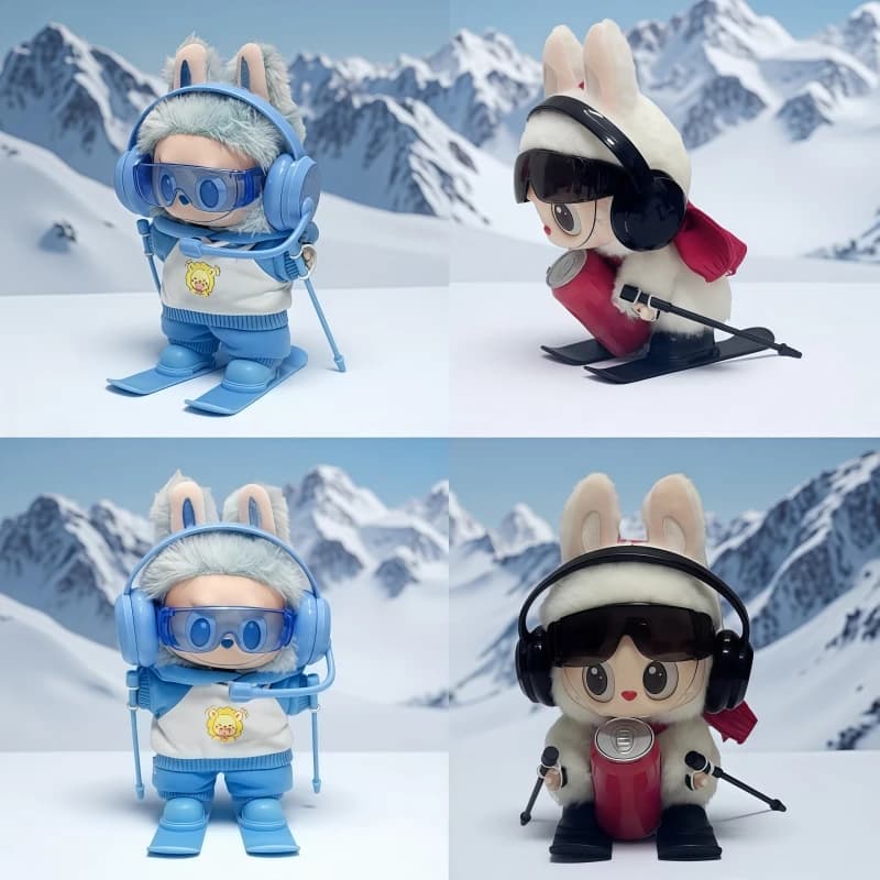 15/17cm Labubu Dolls Ski Accessories Set for V1 V3 Cotton Dolls Fashion Goggles Snowboard Sneakers Children's Toys Birthday Gift