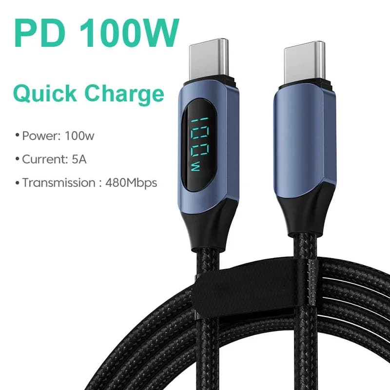 100W 1m/2m Display digitale in tempo reale Tipo C a Tipo C Cavo PD Caricatore rapido Cavo da USB C a USB C per iPhone 15 16 Cavo dati