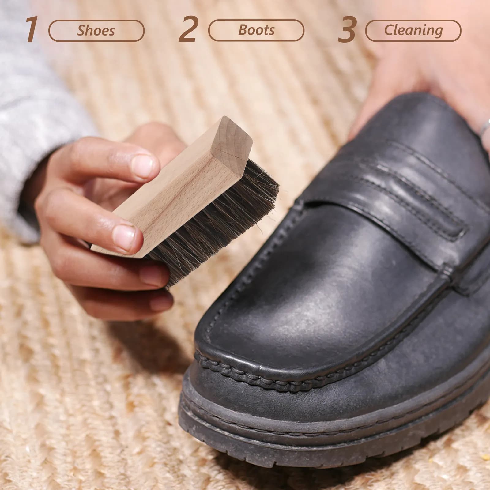 Set di 3 Spazzole per Scarpe con Setole Morbide in PP e Manico Confortevole per Pulizia e Lucidatura di Scarpe e Stivali