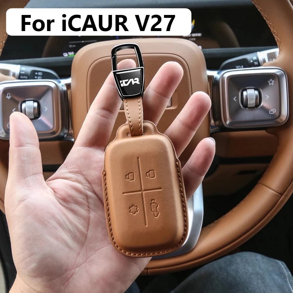 Custodia Protettiva in Pelle per Chiave Chery iCAR V27, Cover per Smart Key NFC, Modifica Anti-Caduta e Resistente all'Usura
