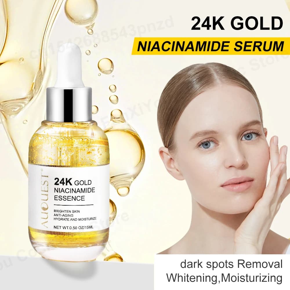 24k Oro Niacinamide Siero viso Sbiancante Idratante Rimozione macchie scure Acido ialuronico Ringiovanimento Siero viso Cura della pelle