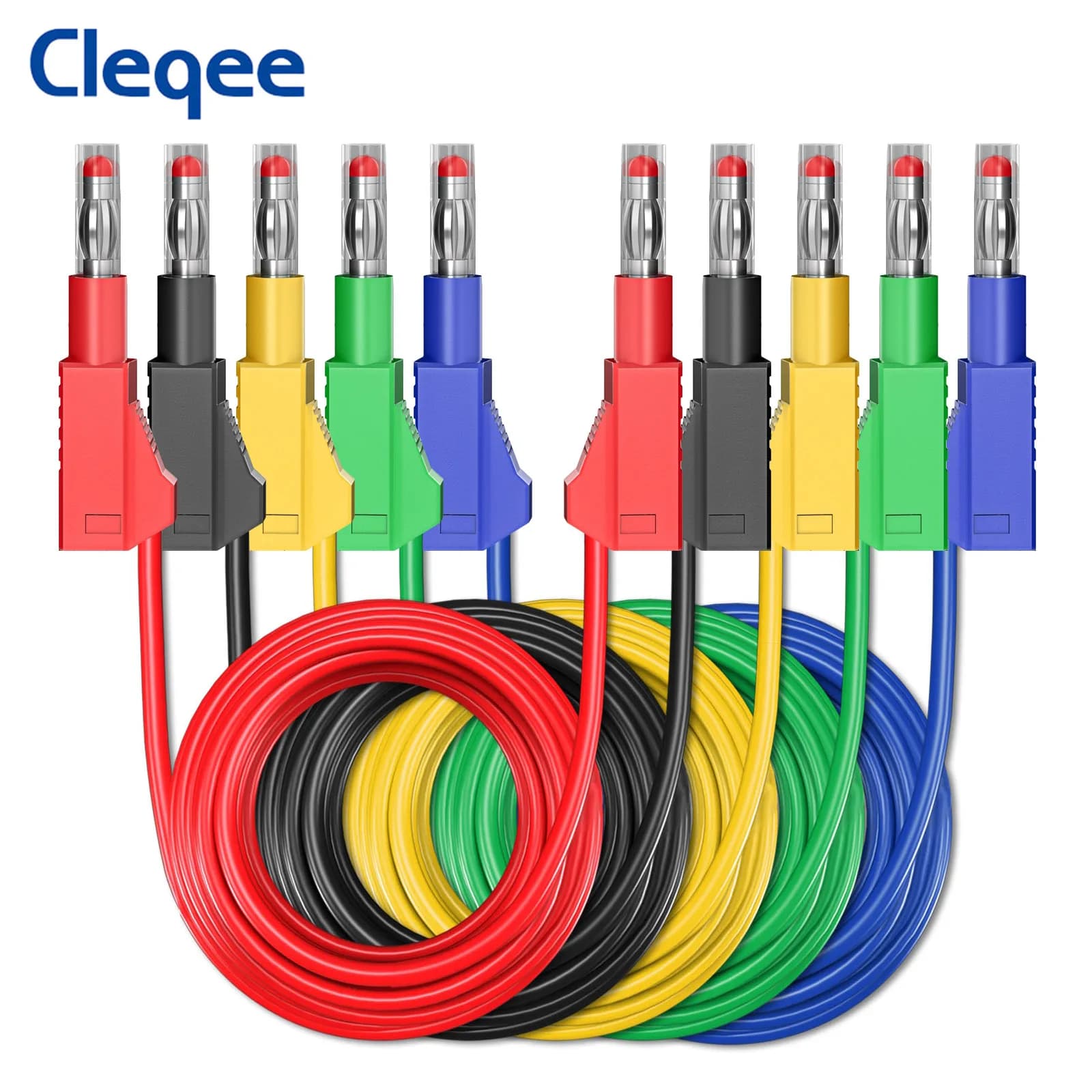 Cleqee 5PCS 4 millimetri Retrattile Spina A Banana Spina Multi-metro Puntali 100 centimetri Cavo Morbido Filo Linea Elettrica Strumento FAI DA TE