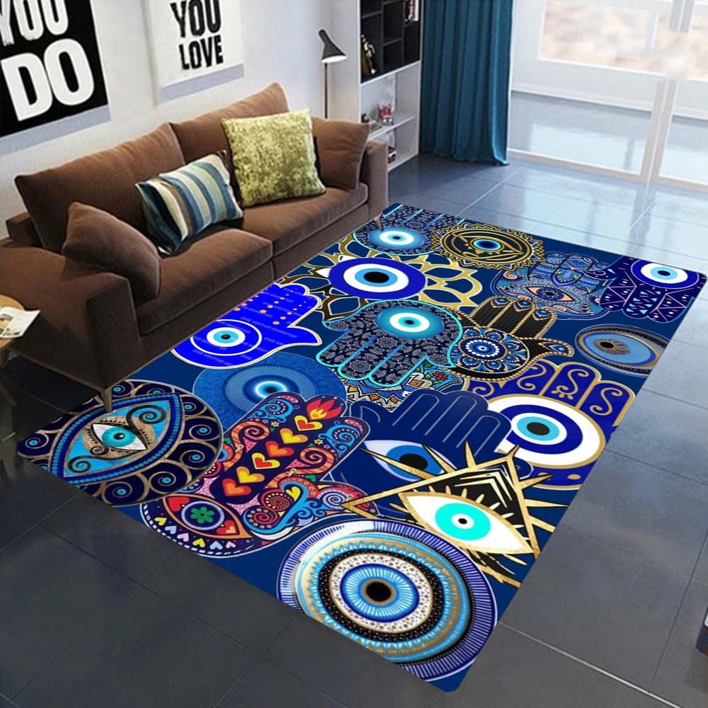 Tappetino antiscivolo con motivo stampa a mano di Fatima in flanella Vikamara - Adatto per la decorazione domestica nei soggiorni e camere da letto. Tappeto