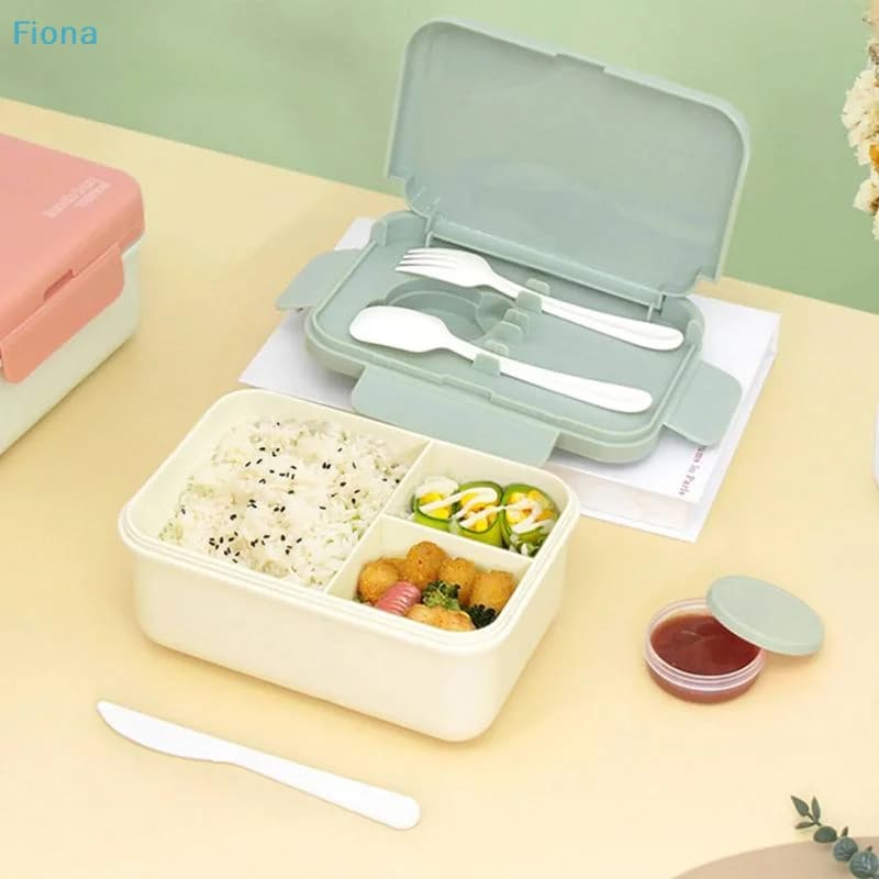 ✔ Bento Box Portatile con 3 Scomparti, Utensili Integrati e Mini Contenitore per Salse, Contenitore per Pranzo a Prova di Perdite per Scuola, Ufficio, Viaggi