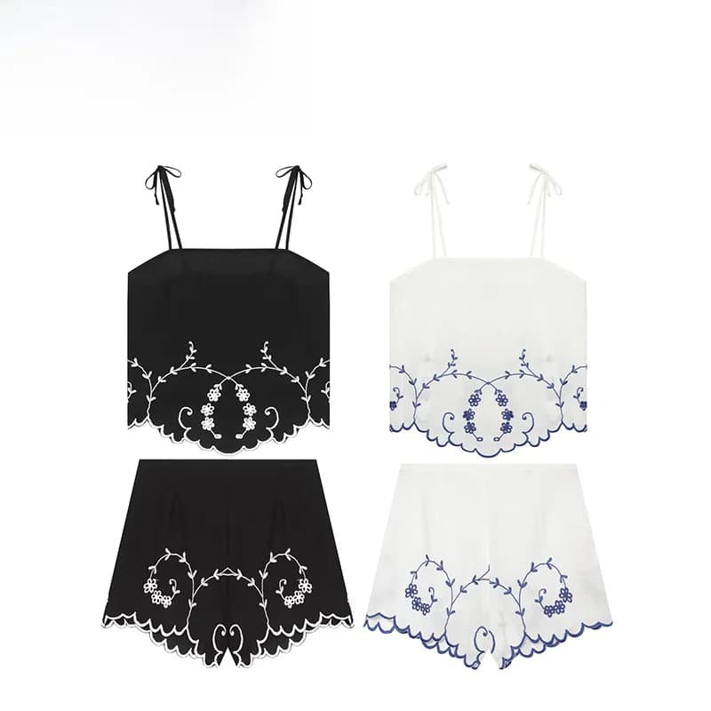 Summer New ZR Women's Embroidered Top Shorts Set Fashionable Casual Outfit Short Length Pants Regular Sleeve Length