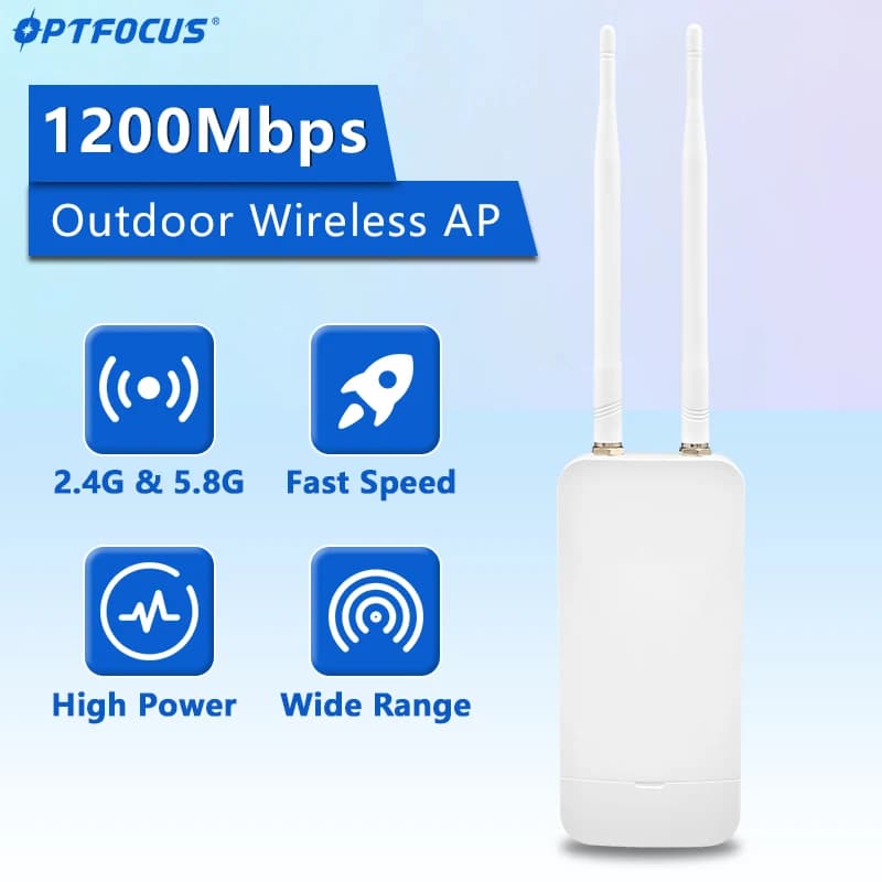 OPTFOCUS Wireless AP 1200Mbps Ripetitore WIFI esterno Dual Band Punto di accesso Antenna ad alto guadagno 24V POE Gigabit Router WIFI esterno