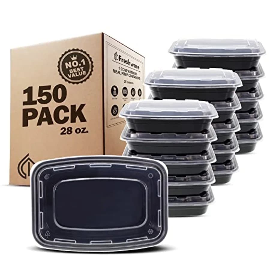 Contenitori per la preparazione dei pasti [Confezione da 150] Contenitori per alimenti a 1 scomparto con coperchi, Bento Box, senza BPA, impilabili, adatti a microonde/lavastoviglie
