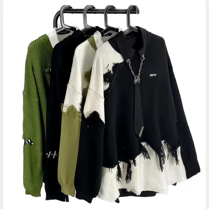 American Oversize Loose Tassel Design Couple Men's Autumn Winter Trendy Brand High Street Round Neck Knitted Sweater