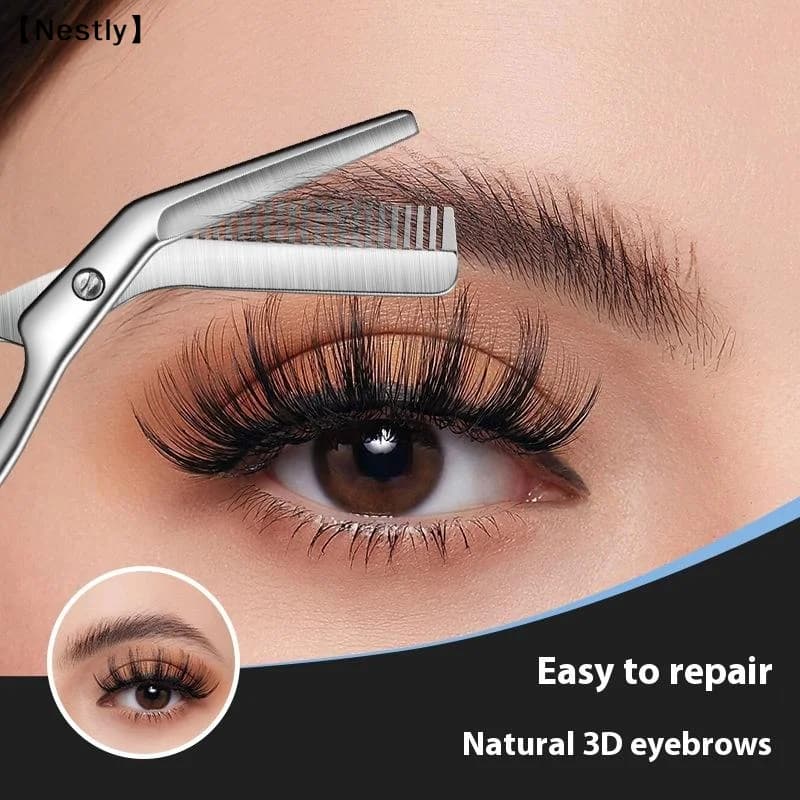 1Pcs Eyebrow Trimming Scissors With Combs Professional Eyebrow Trimmer Stainless Steel Grooming Eyebrow Shaping Scissors 〔Nest〕