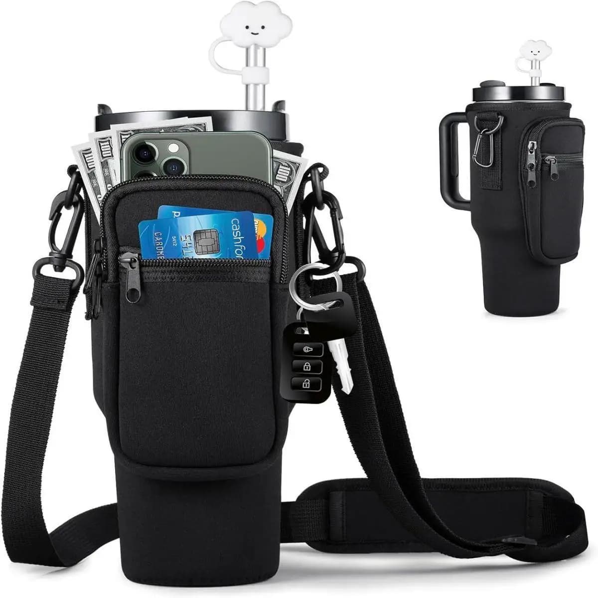 Custodia per borsa porta bottiglia d'acqua da 40 once per thermos Porta bottiglia d'acqua Tracolla regolabile Copri tazza