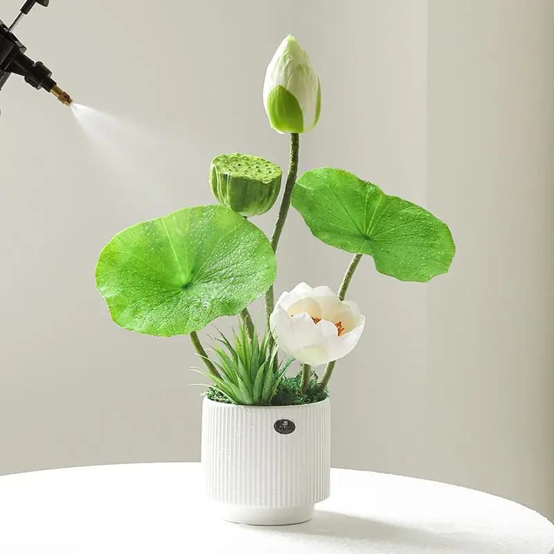 Freshly Realistic Green Plant Lotus Pot Decoration.Desktop Artificial Flowers,Lotus Leaves Lotus Seed Pods Flower Arrangement